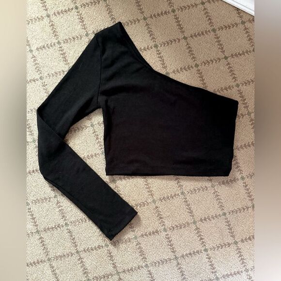 Polly black ribbed one long sleeved crop top US6 - Picture 1 of 9